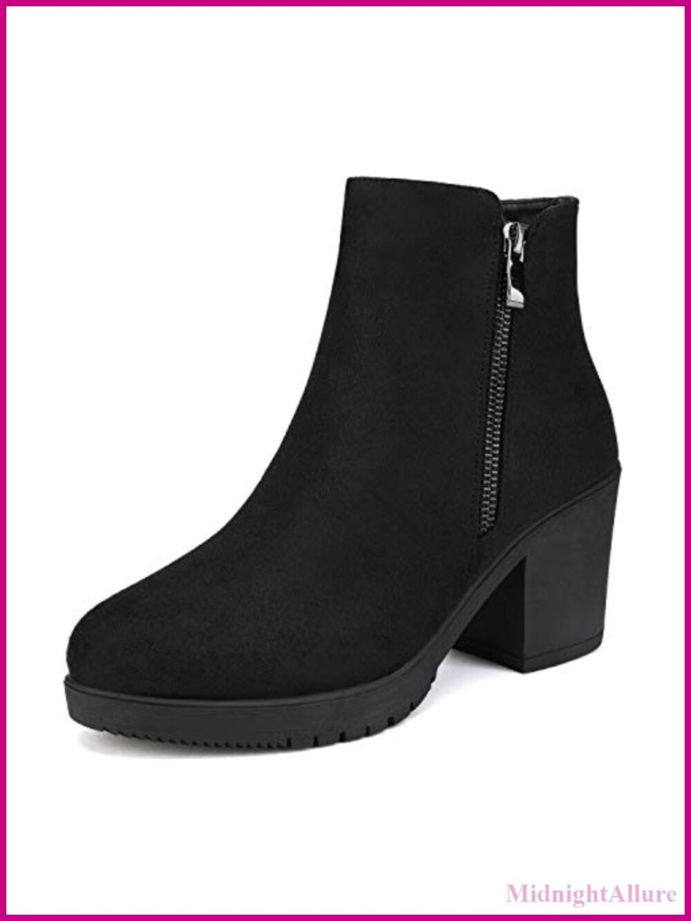 Women's Chunky Heel Platform Ankle Boots Side Zipper Booties